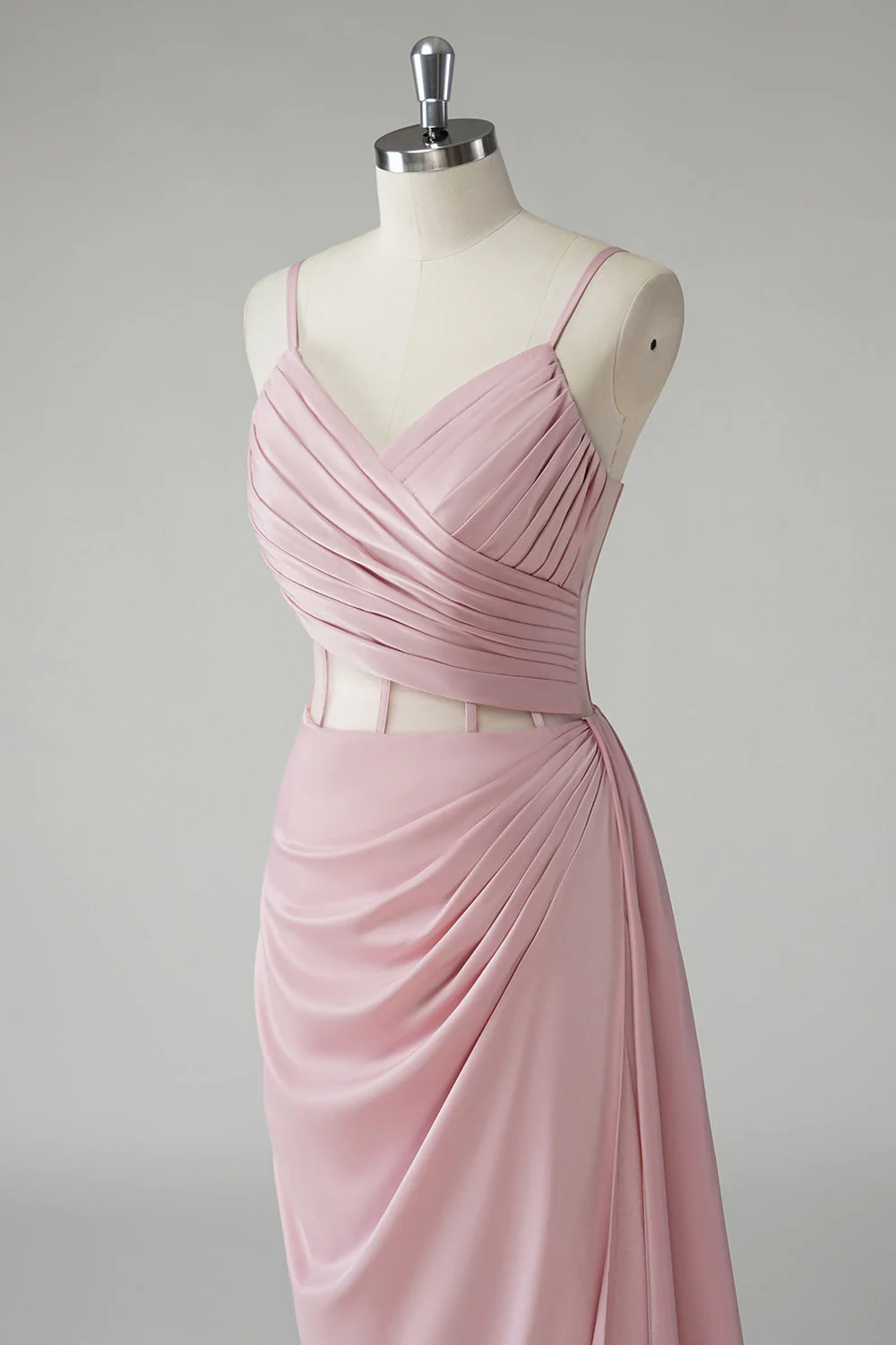 Blush Spaghetti Straps Corset Pleated Sheath Long Prom Dress - Image 6