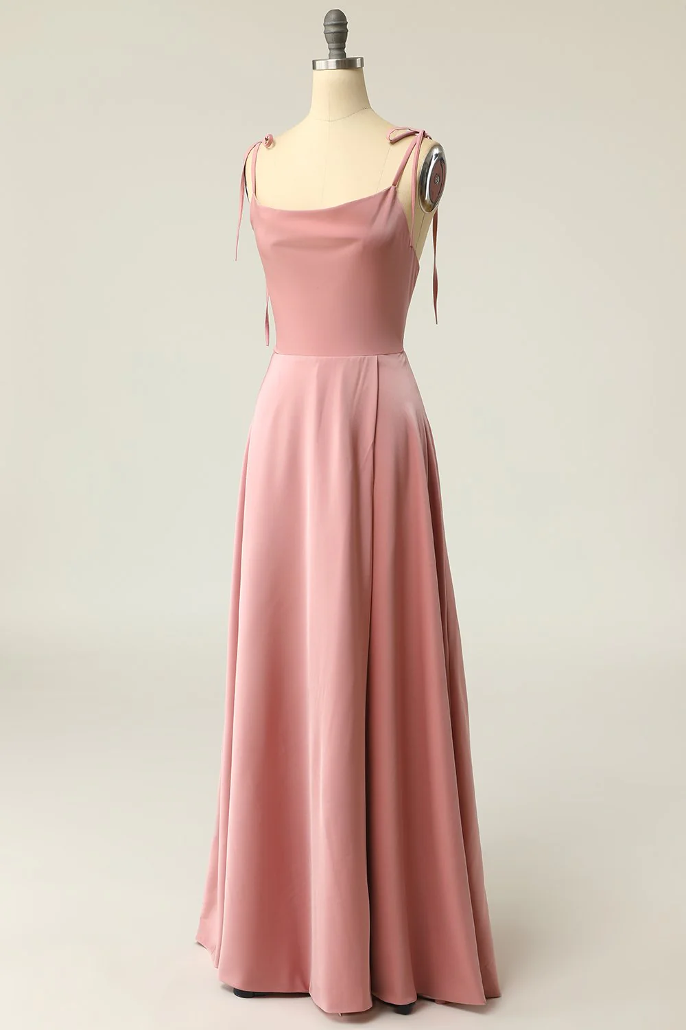 Blush Spaghetti Straps Long Prom Dress with Bowknot - Image 3