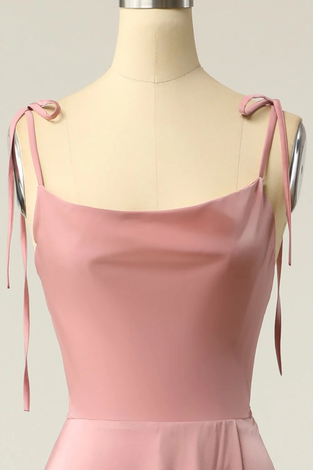 Blush Spaghetti Straps Long Prom Dress with Bowknot - Image 4