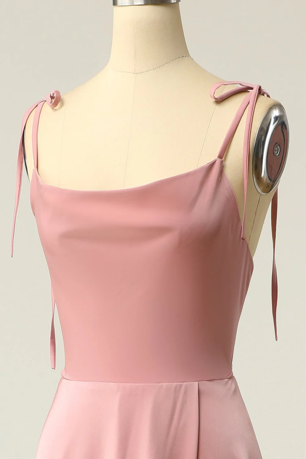 Blush Spaghetti Straps Long Prom Dress with Bowknot - Image 5
