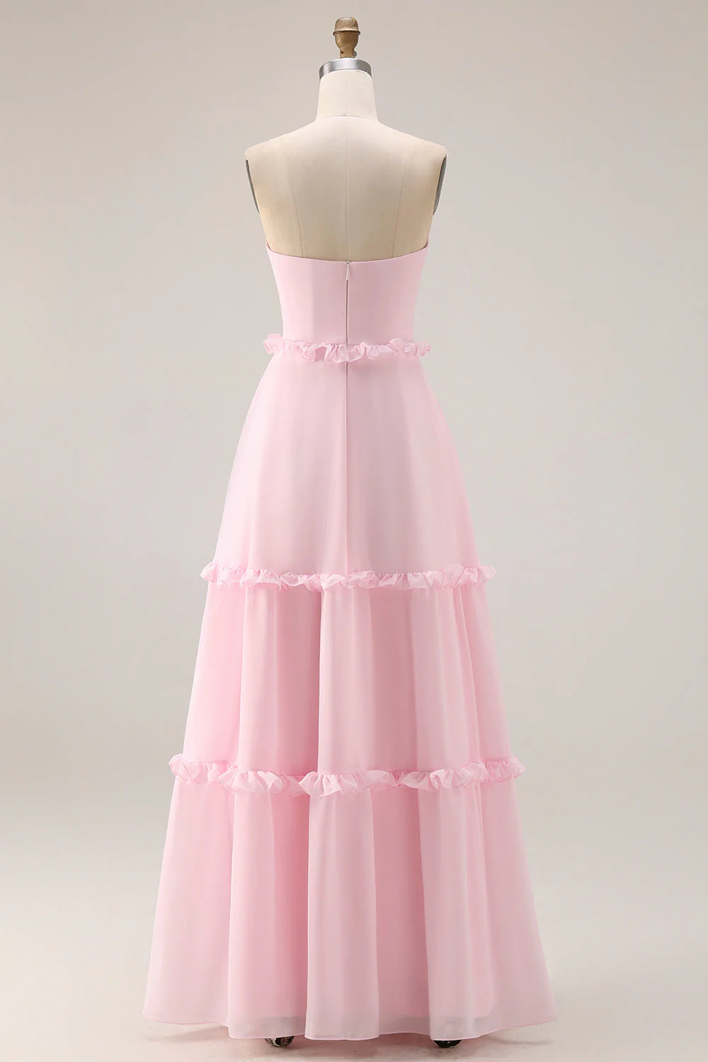 Blushing Pink Strapless A Line Chiffon Long Bridesmaid Dress with Slit - Image 2