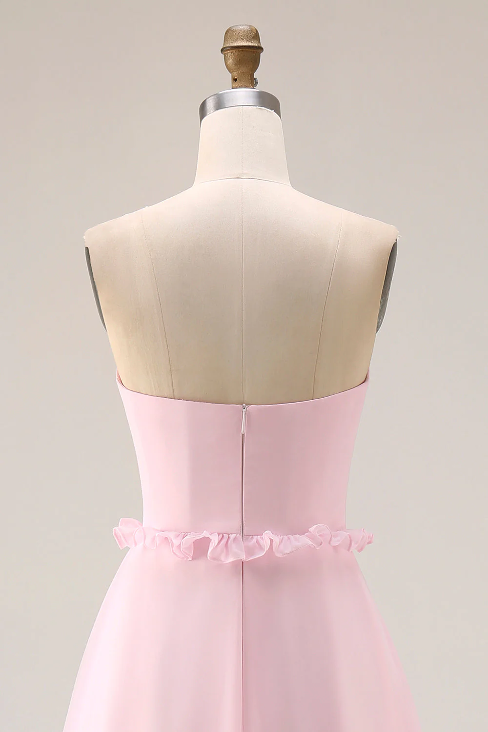 Blushing Pink Strapless A Line Chiffon Long Bridesmaid Dress with Slit - Image 5