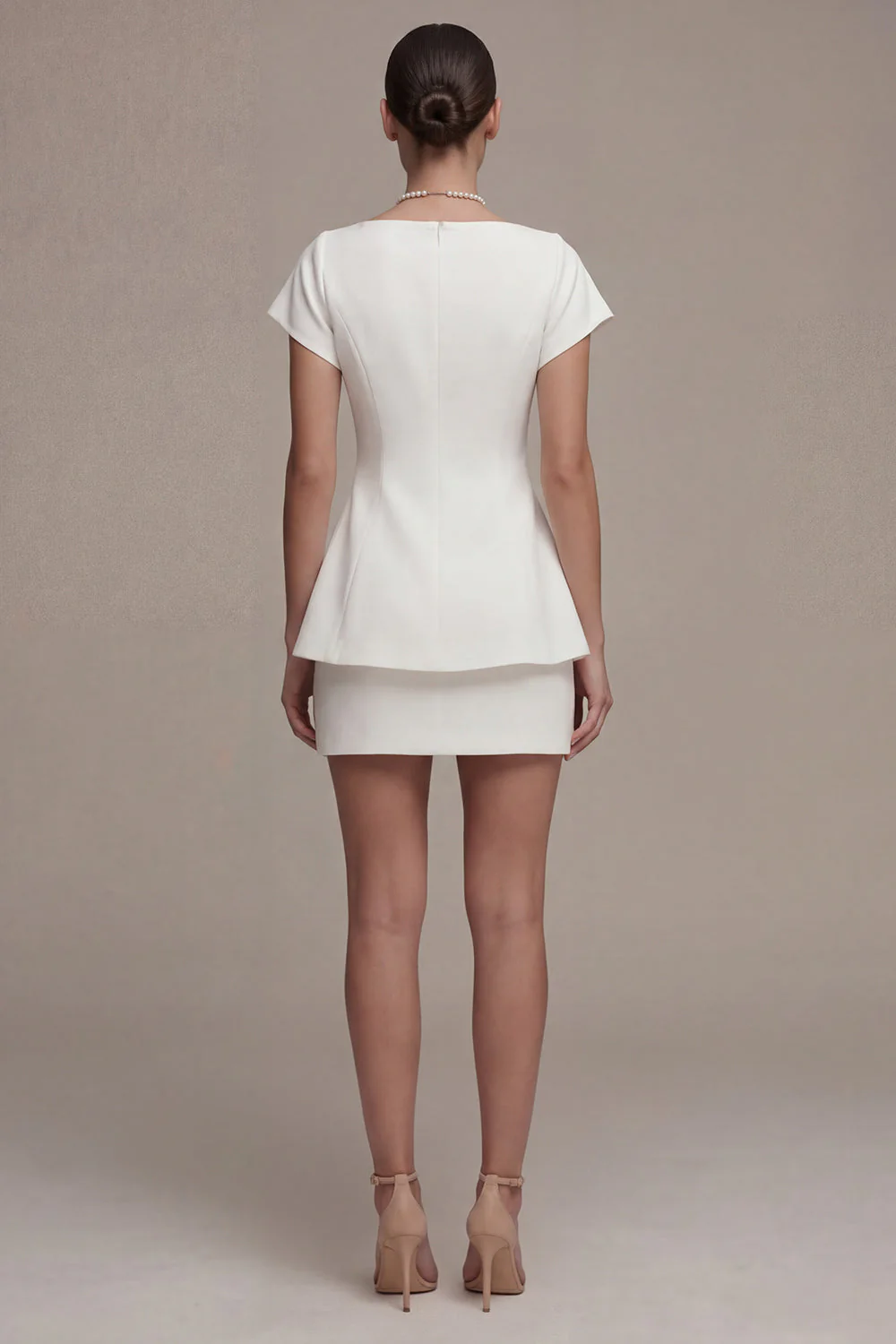 Bodycon Bateau Neck Cap Sleeves Little White Dress - Image 2