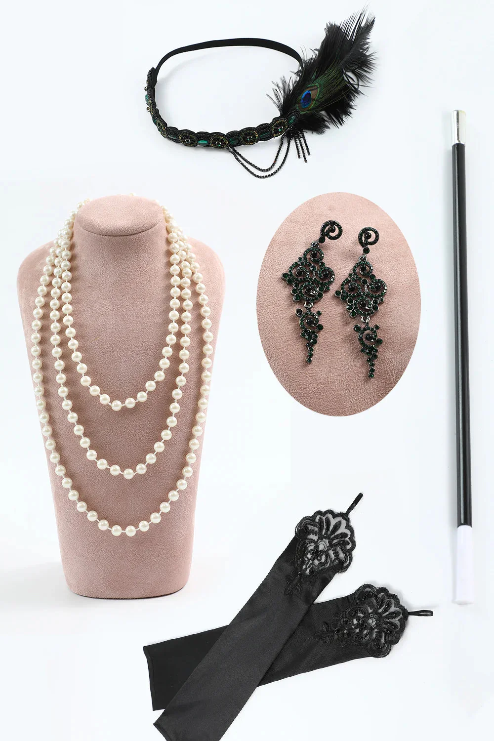 Bodycon Sequin Dark Green Fringed 1920s Dress With 5-Piece Accessories Set - Image 3