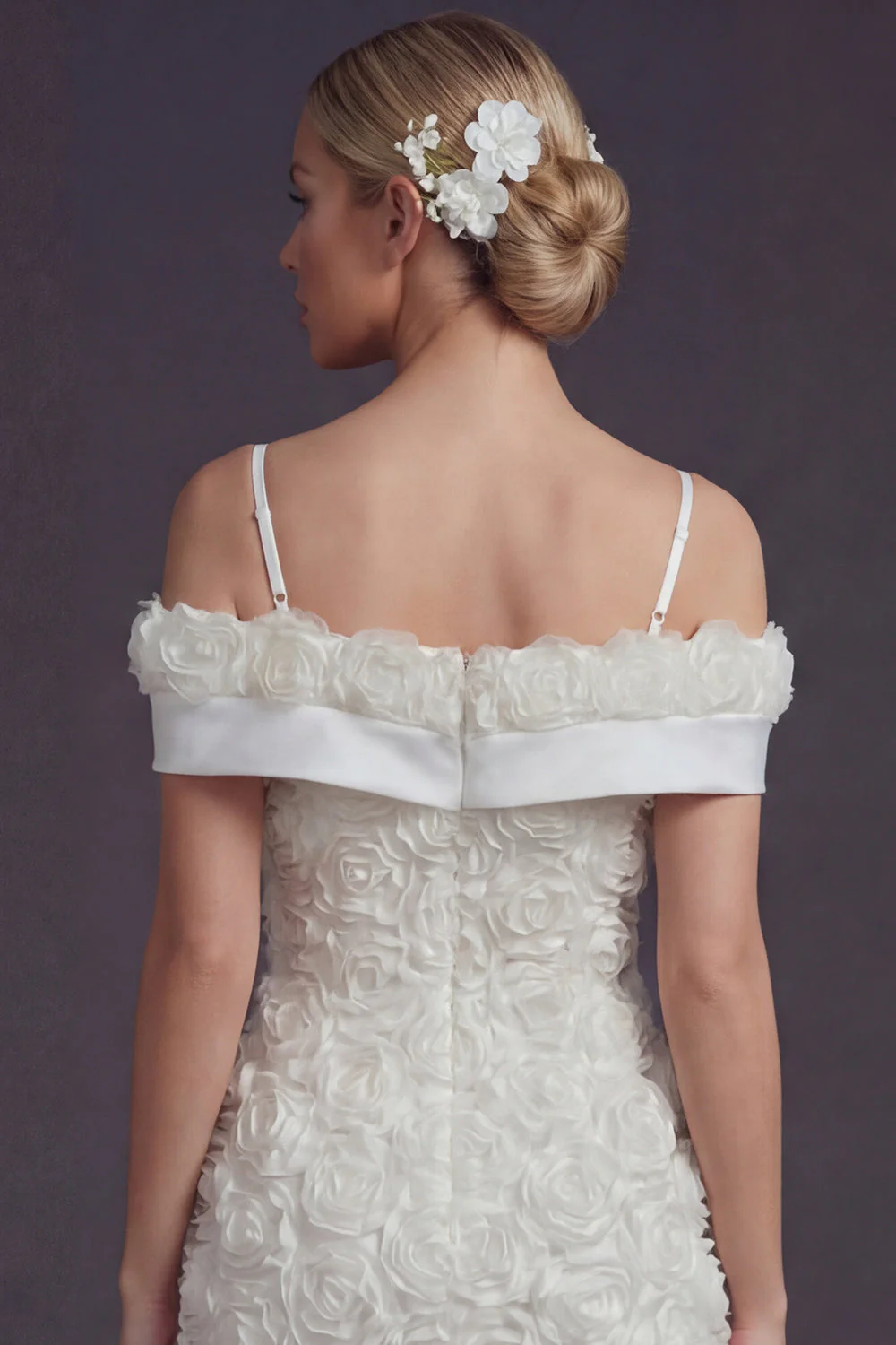 Bodycon White Cold Shoulder Short Wedding Dress with 3D Flowers - Image 4
