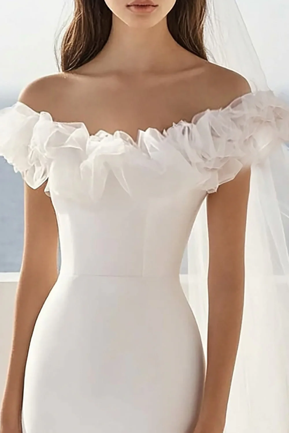 Bodycon White Off The Shoulder Ruffled Graduation Dress - Image 2