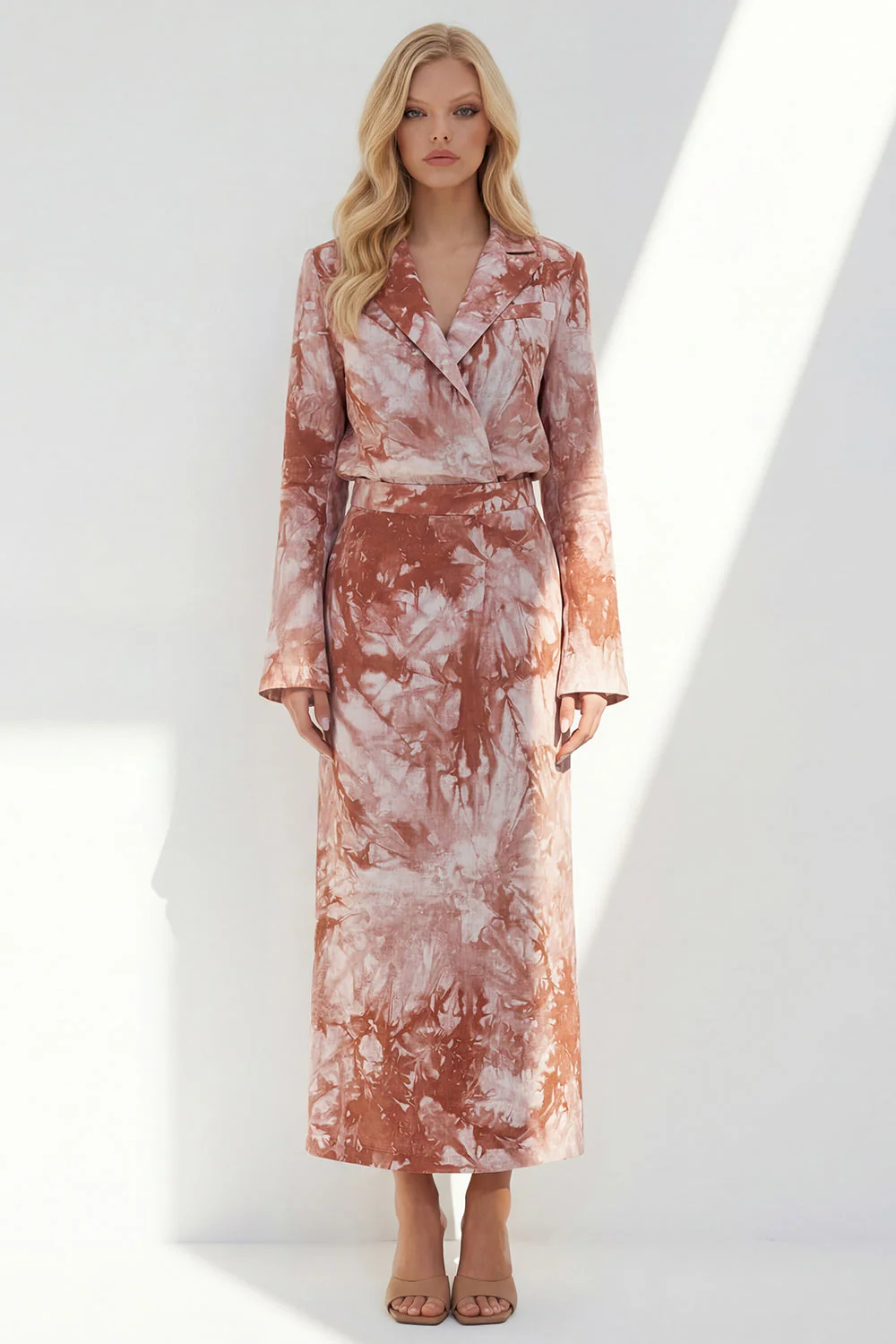 Brown 2 Piece Notched Lapel Long Sleeves Business Dress with Back Slit - Image 13