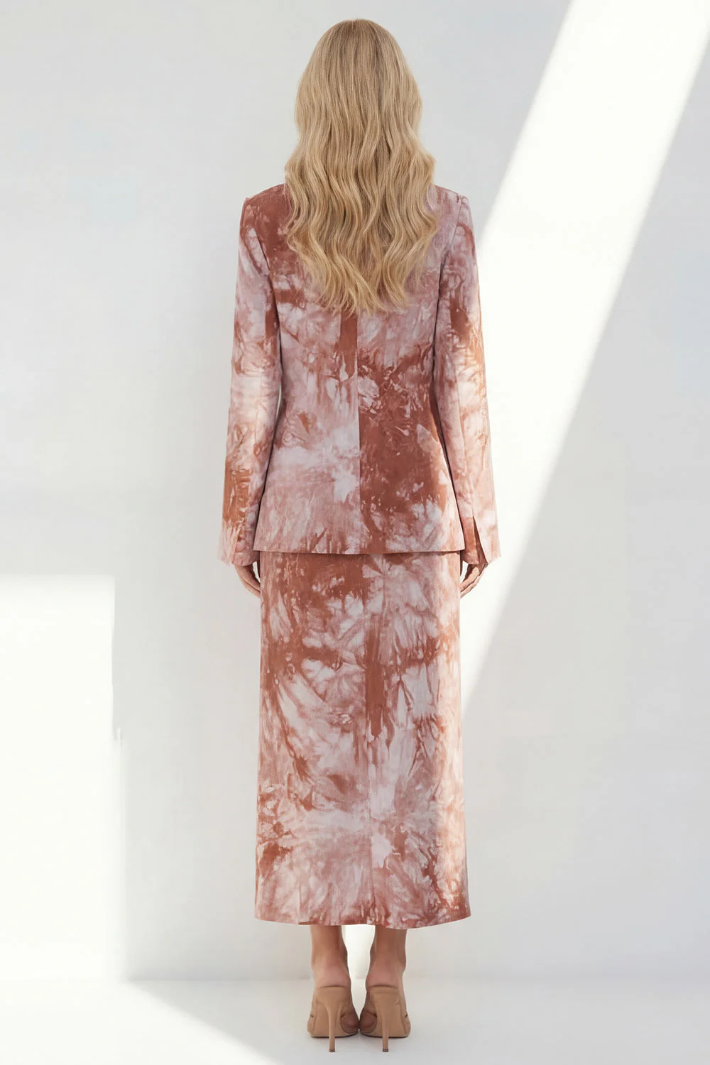 Brown 2 Piece Notched Lapel Long Sleeves Business Dress with Back Slit - Image 14