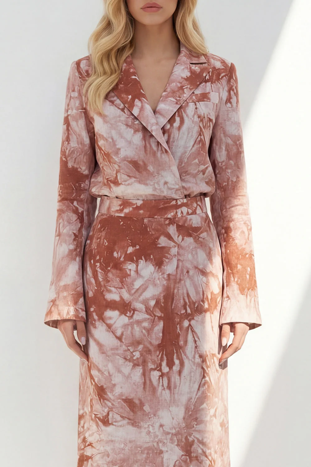 Brown 2 Piece Notched Lapel Long Sleeves Business Dress with Back Slit - Image 15