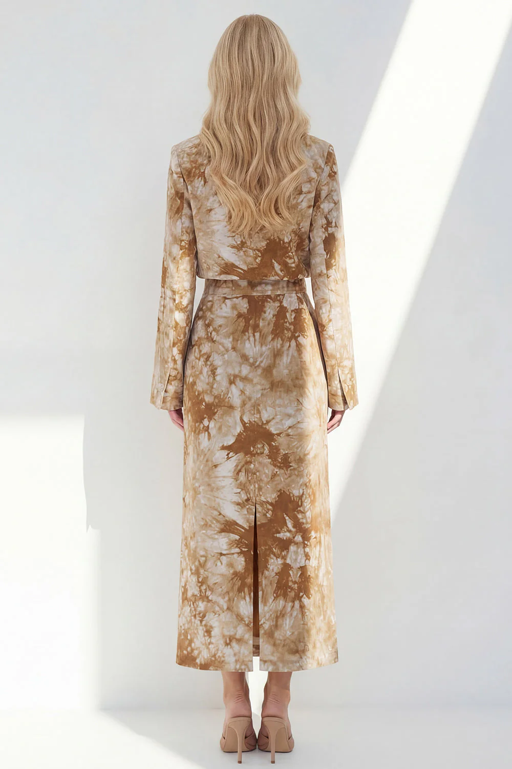 Brown 2 Piece Notched Lapel Long Sleeves Business Dress with Back Slit - Image 2