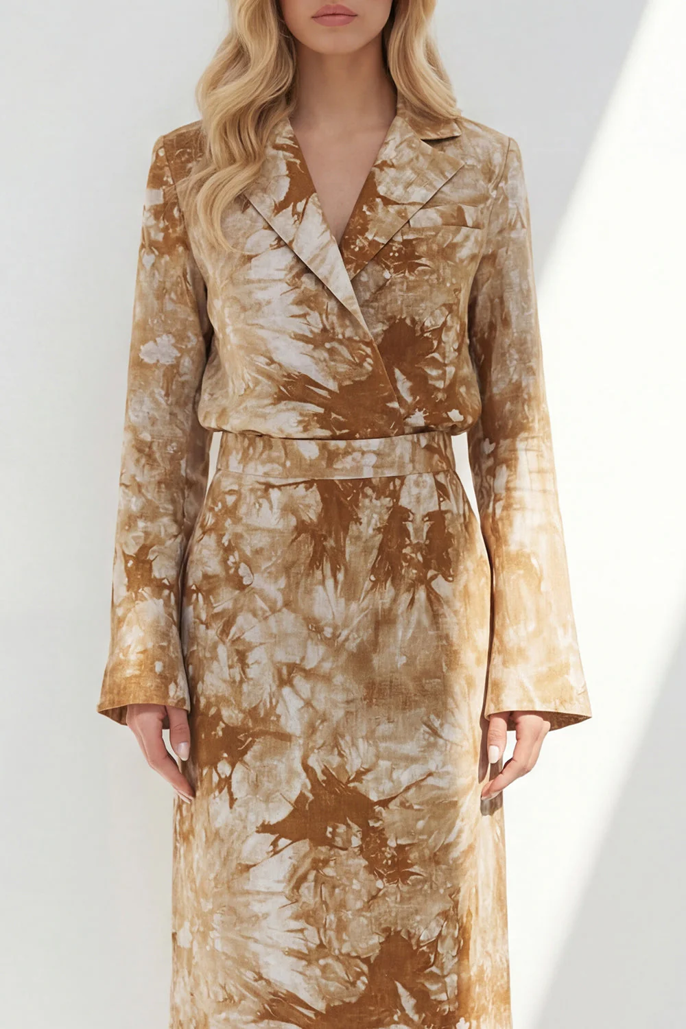 Brown 2 Piece Notched Lapel Long Sleeves Business Dress with Back Slit - Image 3