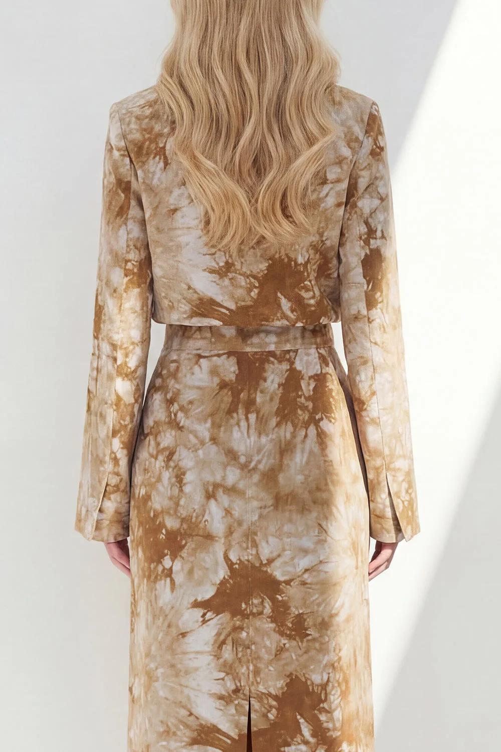 Brown 2 Piece Notched Lapel Long Sleeves Business Dress with Back Slit - Image 4