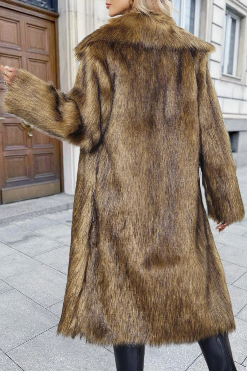 Brown Faux Fur Thickened Fluffy Shawl Lapel Women Coat - Image 2