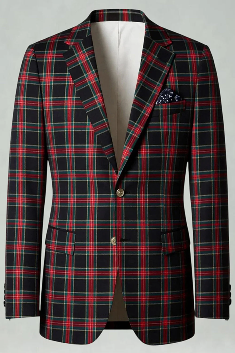 Brown Grey 2 Piece Notched Lapel Grid Men's Prom Suits with Pockets - Image 13