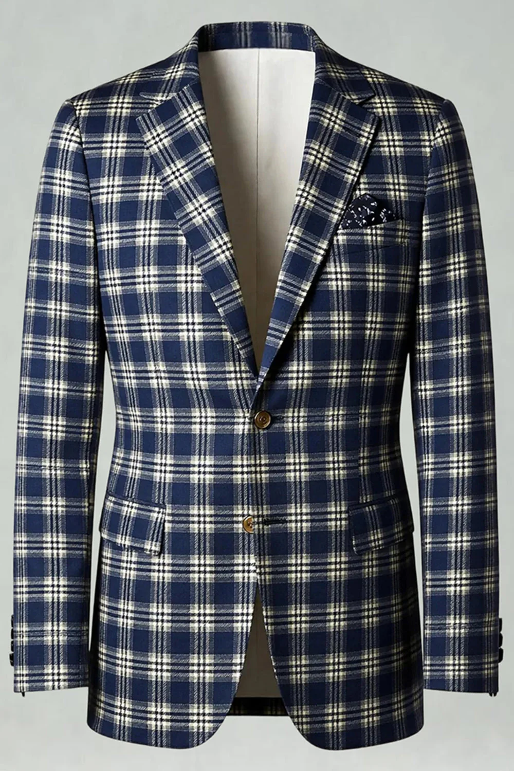 Brown Grey 2 Piece Notched Lapel Grid Men's Prom Suits with Pockets - Image 21