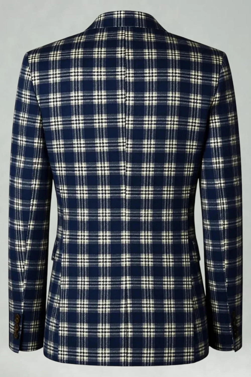 Brown Grey 2 Piece Notched Lapel Grid Men's Prom Suits with Pockets - Image 22