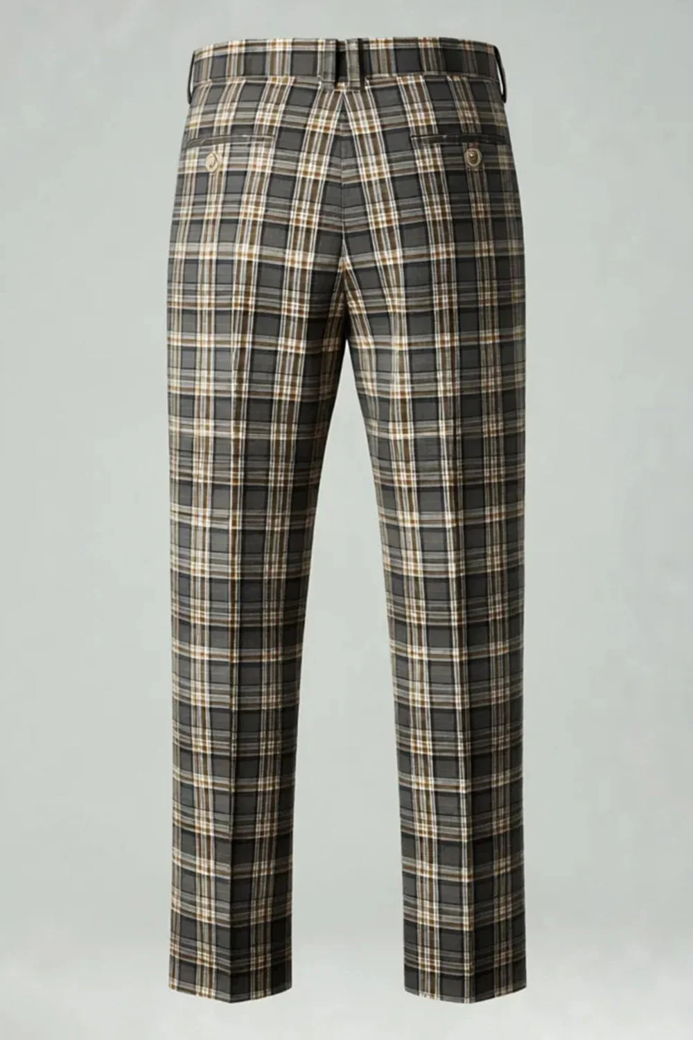 Brown Grey 2 Piece Notched Lapel Grid Men's Prom Suits with Pockets - Image 7
