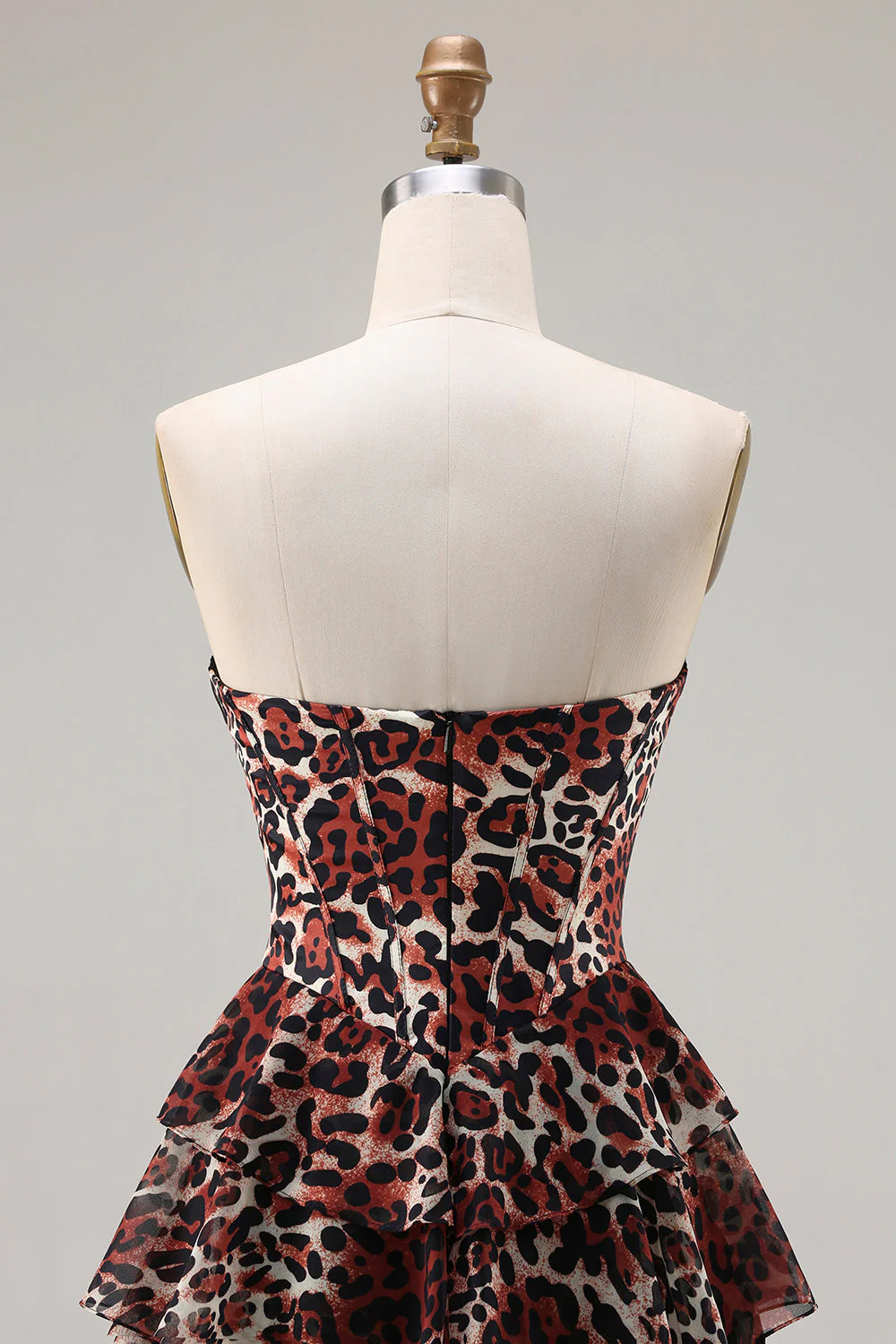 Brown Leopard A-Line Sweetheart Corset Tiered Long Prom Dress with Ruffles - Image 5