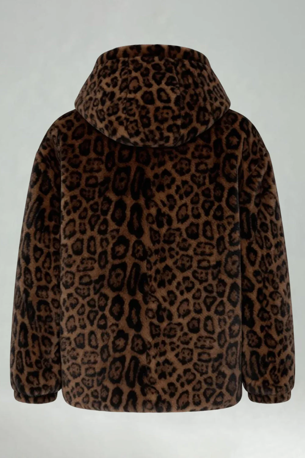 Brown Leopard Faux Fur Hooded Men's Winter Coat - Image 6