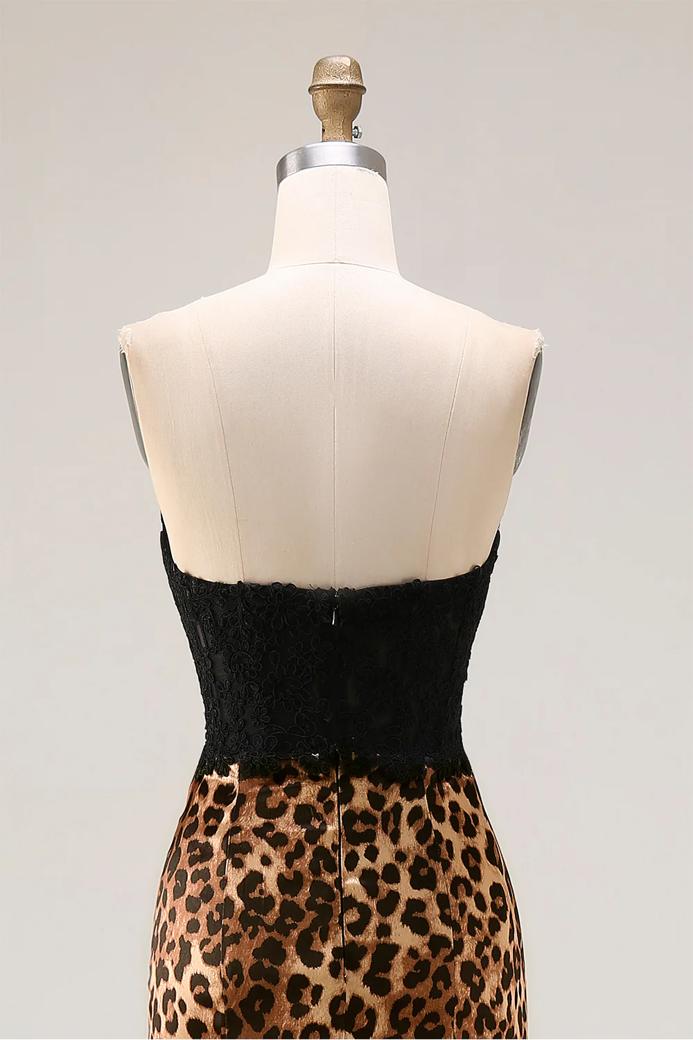 Brown Leopard Mermaid Sweetheart Lace Applique Long Prom Dress with Bow - Image 5