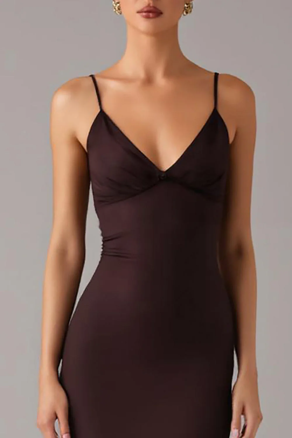 Brown Mermaid Spaghetti Straps Evening Dress - Image 3