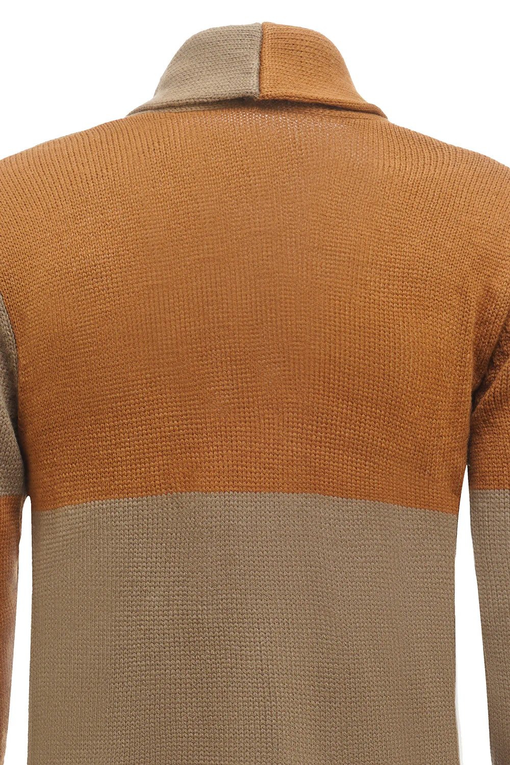Brown Patchwork Shawl Collar Long Sleeves Men's Cardigan Sweater - Image 5