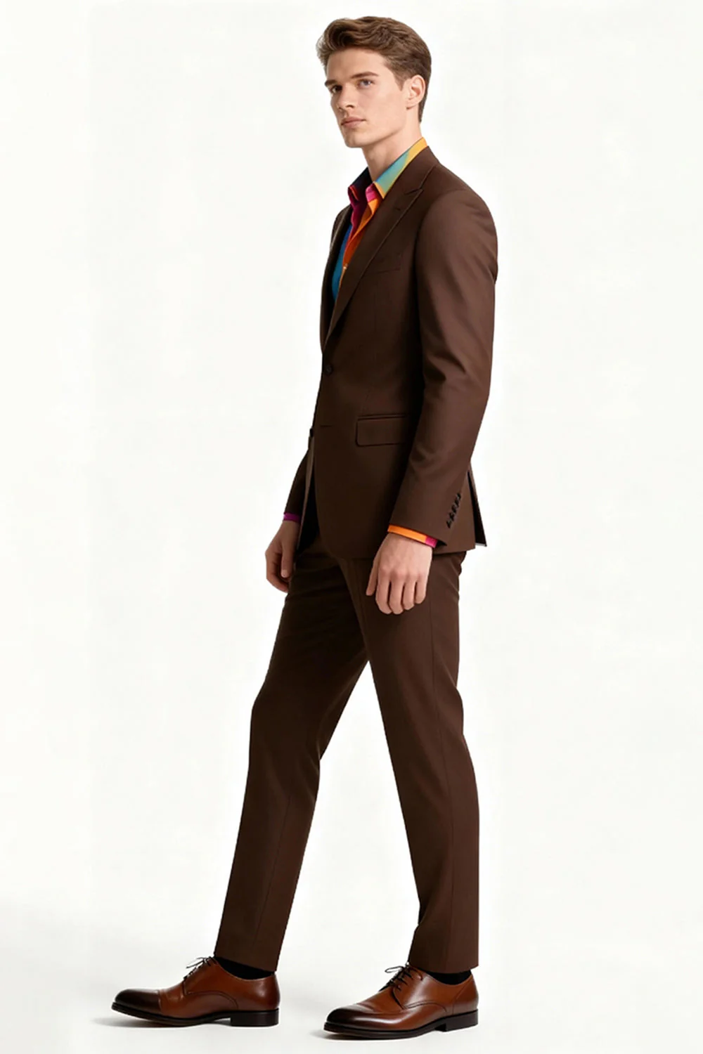 Brown Peak Lapel 2 Piece Single Breasted Men's Suits - Image 3