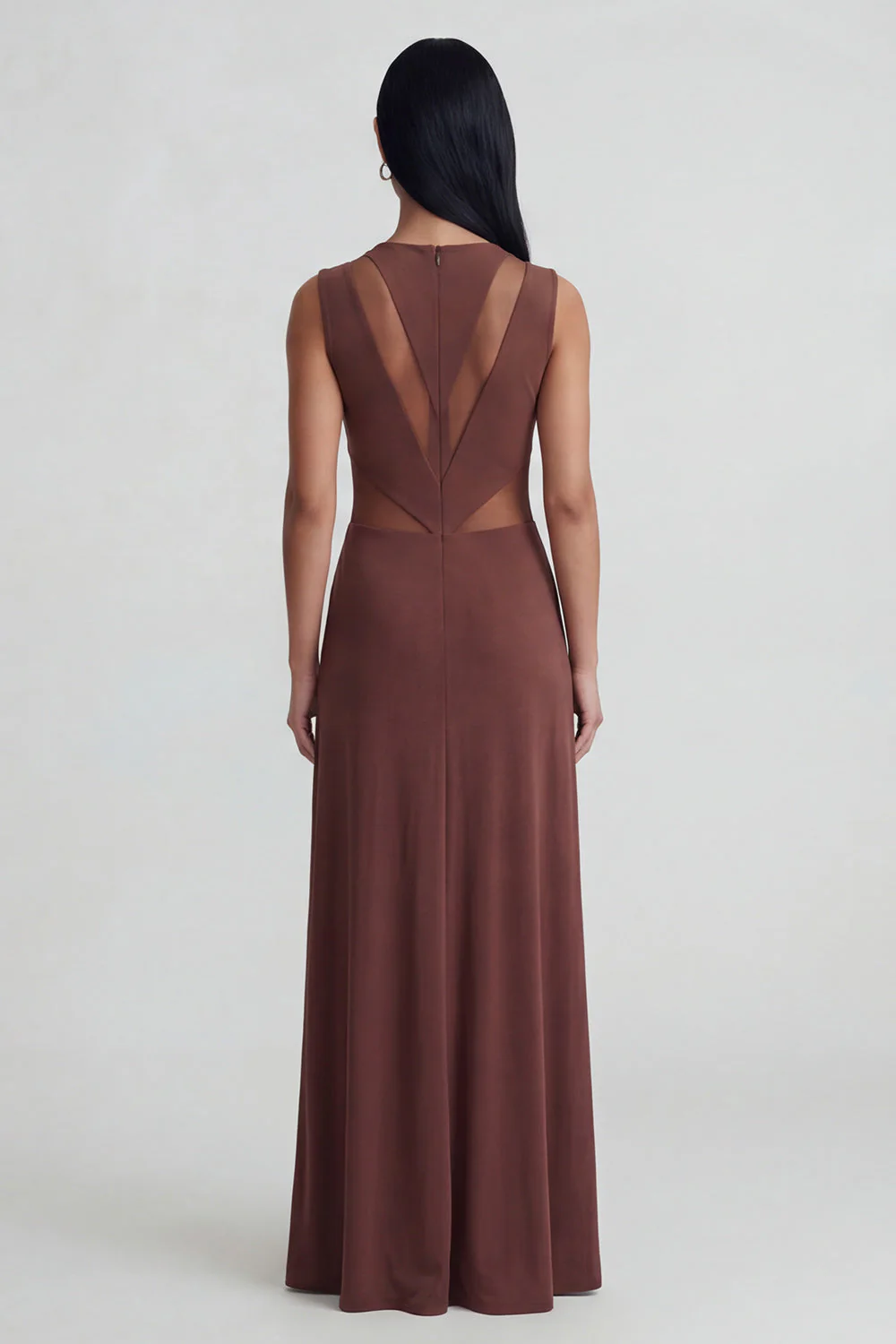 Brown Sheath Round Neck Long Evening Dress - Image 2