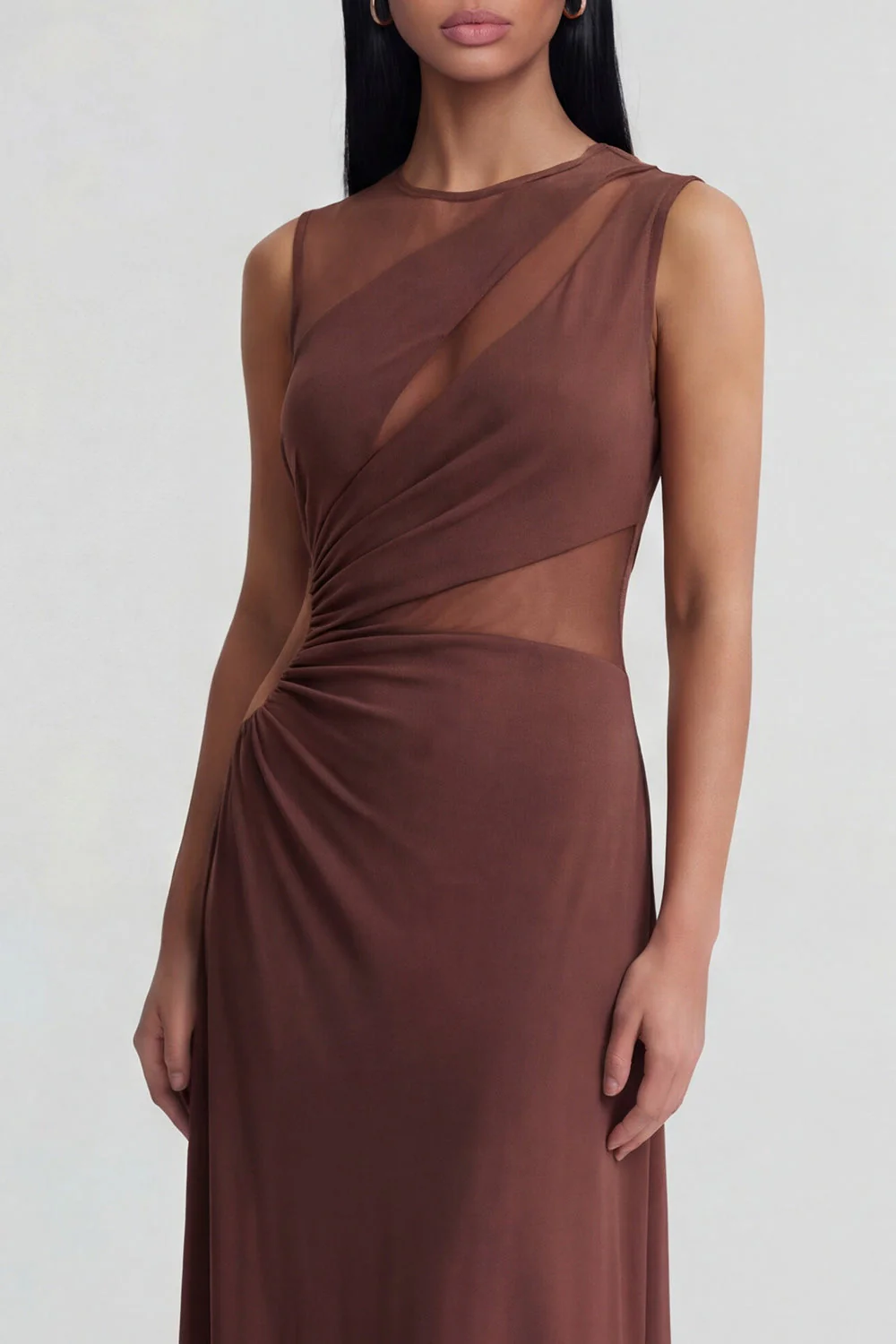 Brown Sheath Round Neck Long Evening Dress - Image 3