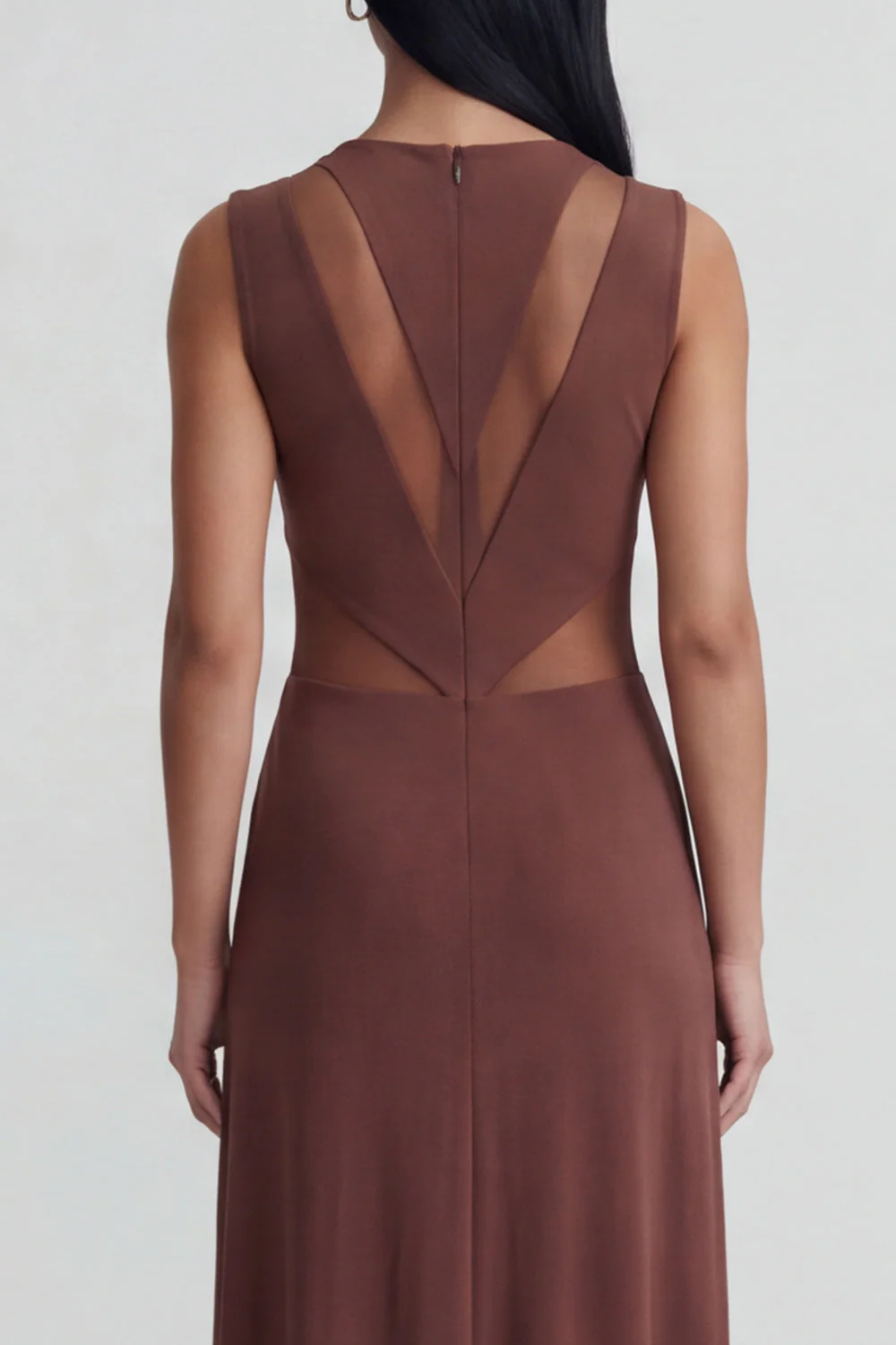 Brown Sheath Round Neck Long Evening Dress - Image 4
