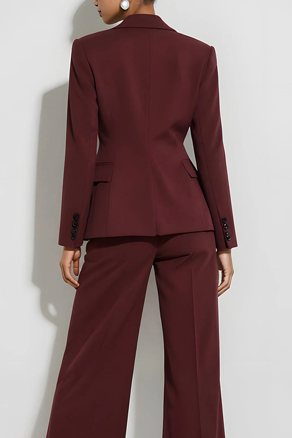 Burgundy 2 Piece Peak Lapel Single Breasted Business Suits - Image 4