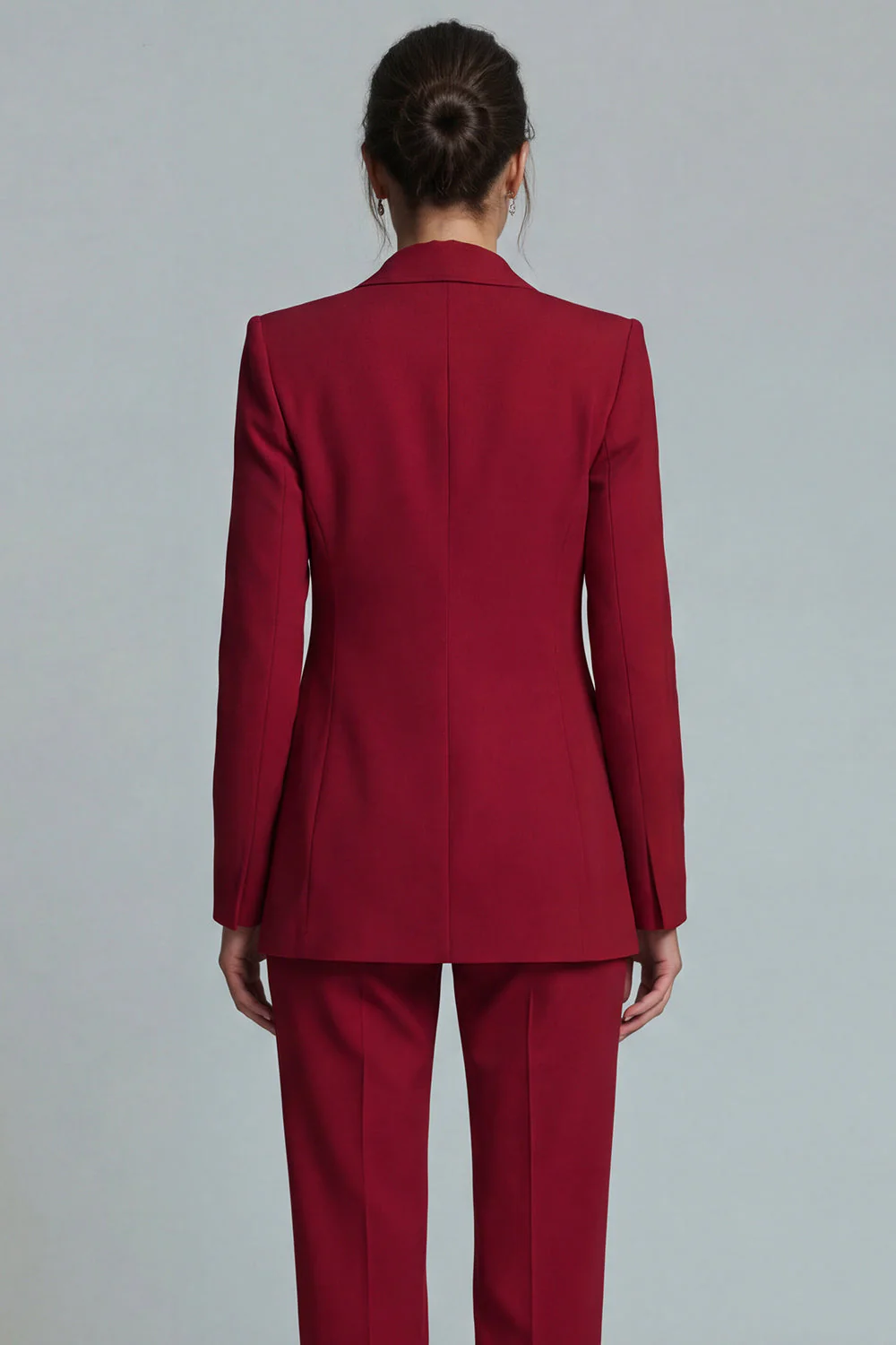Burgundy 2 Piece Peak Lapel Slim Fit Women's Work Suits - Image 4