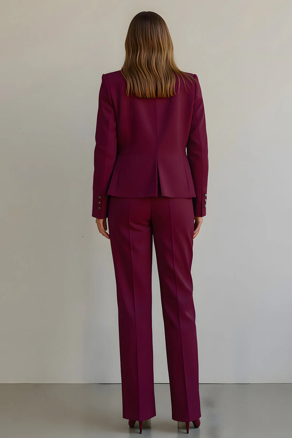 Burgundy 2 Piece Ruffled Satin Women Prom Suits with Pockets - Image 2