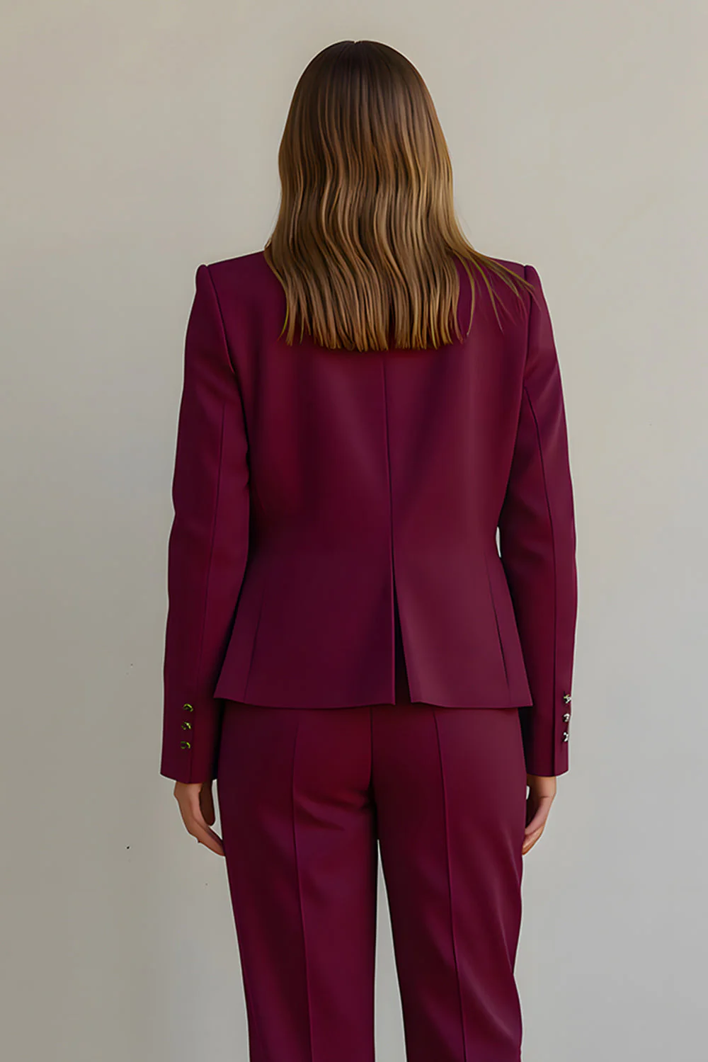 Burgundy 2 Piece Ruffled Satin Women Prom Suits with Pockets - Image 4