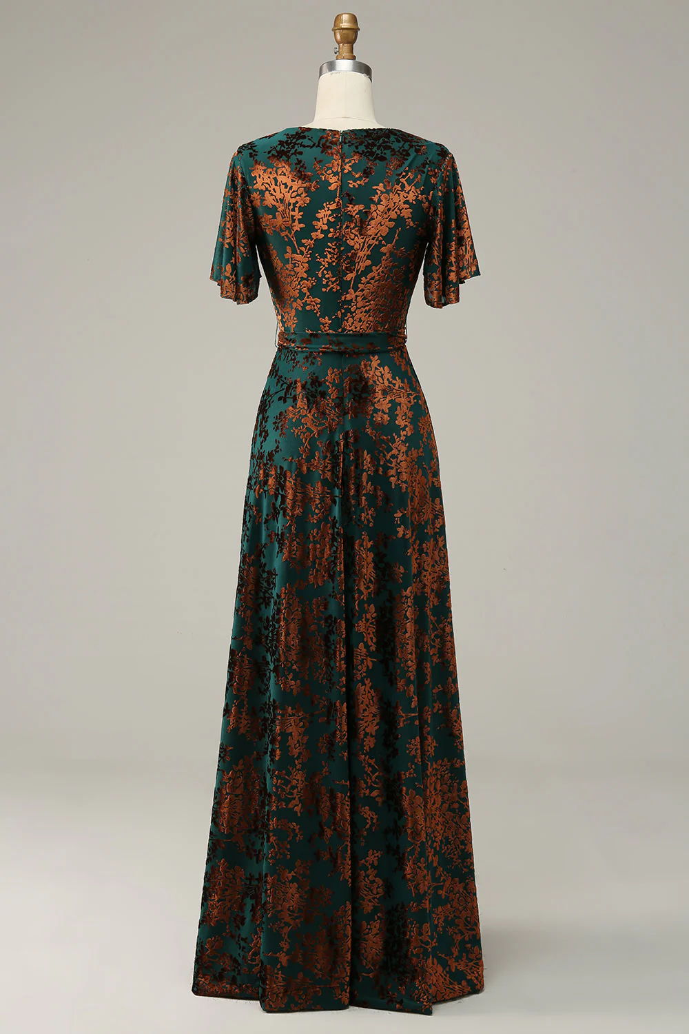 Burgundy A Line Burnout Velvet Long Prom Dress - Image 8