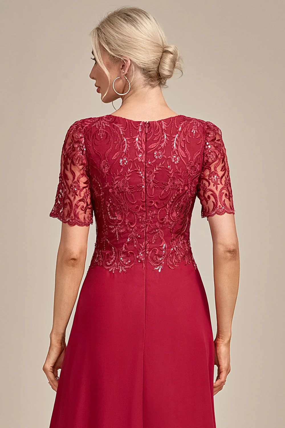Burgundy A Line Round Neck Long Choir Dress With Sequins - Image 6