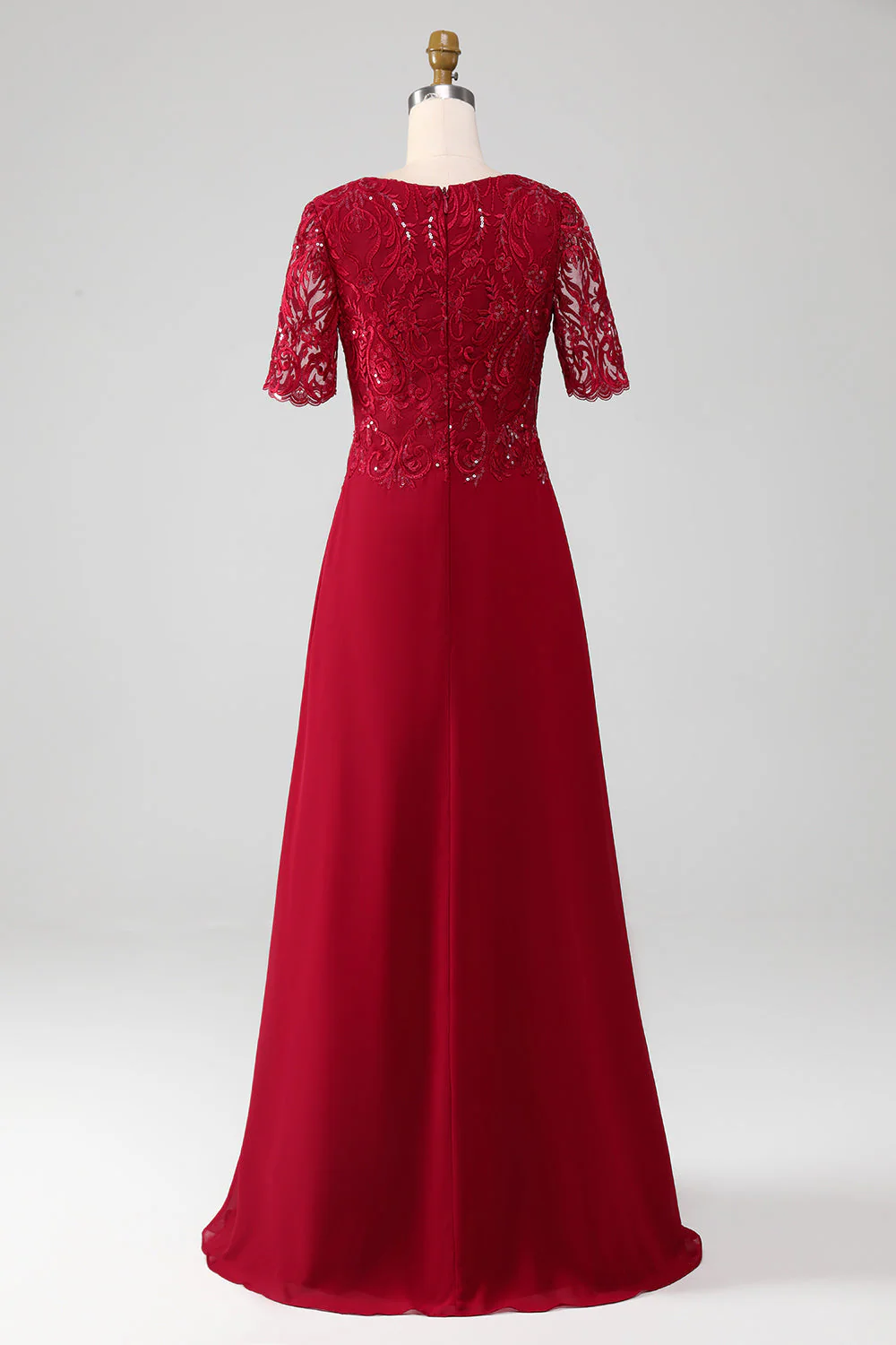 Burgundy A Line Round Neck Long Choir Dress With Sequins - Image 9
