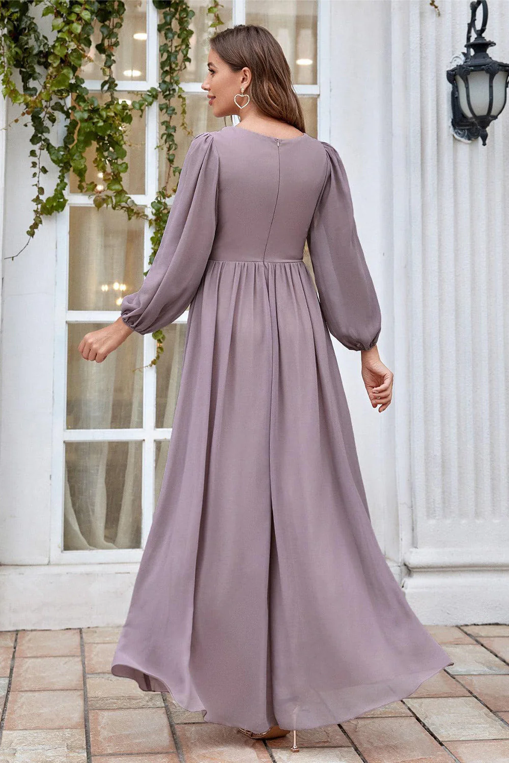 Burgundy Appliqued A Line Long Sleeves Chiffon Choir Dress - Image 8