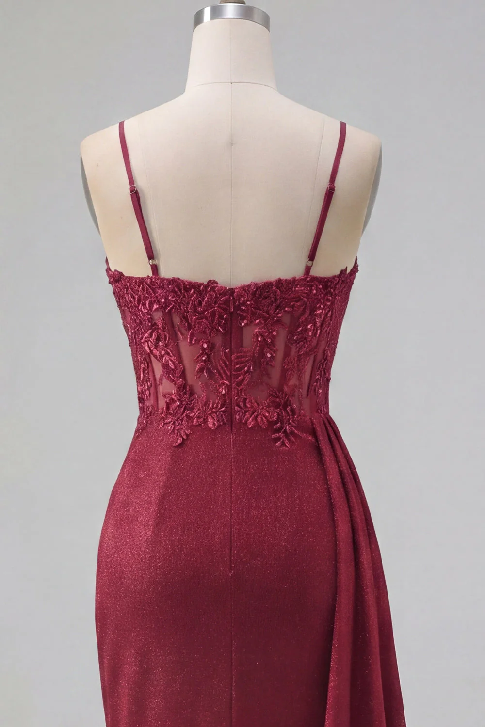 Burgundy Bodycon Corset Ruched Beaded Cocktail Dress with Side Cape - Image 7