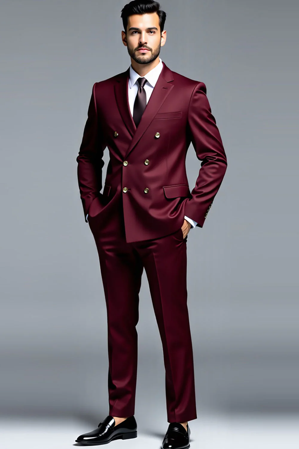Burgundy Double Breasted Notched Lapel Men's Prom Suits - Image 3