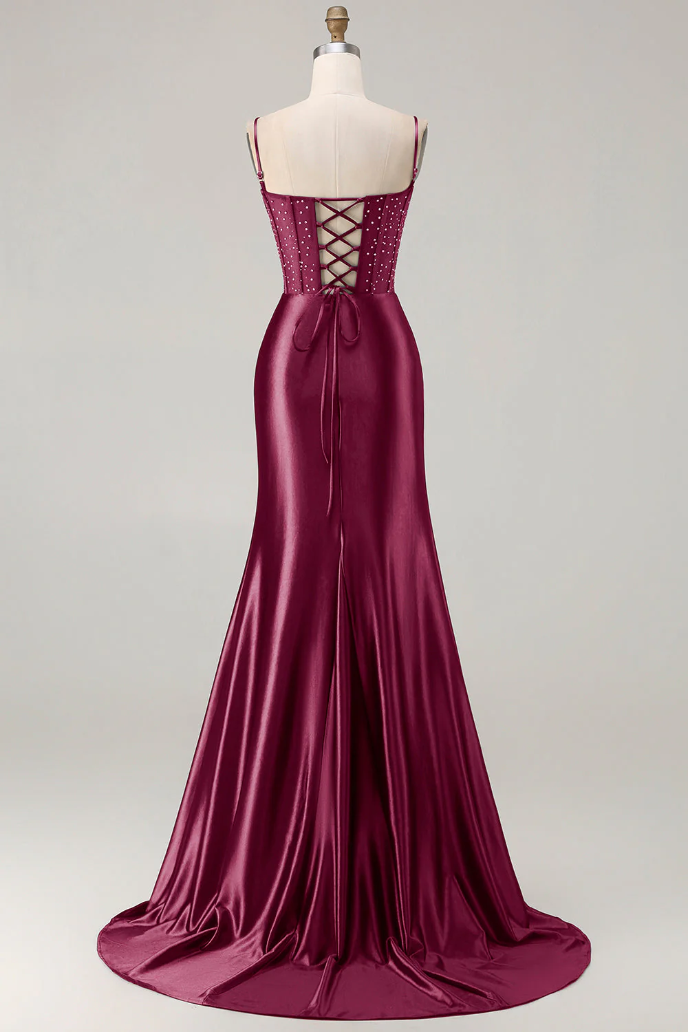 Burgundy Mermaid Beaded Embroidered Plus Size Long Prom Dress with Slit - Image 5
