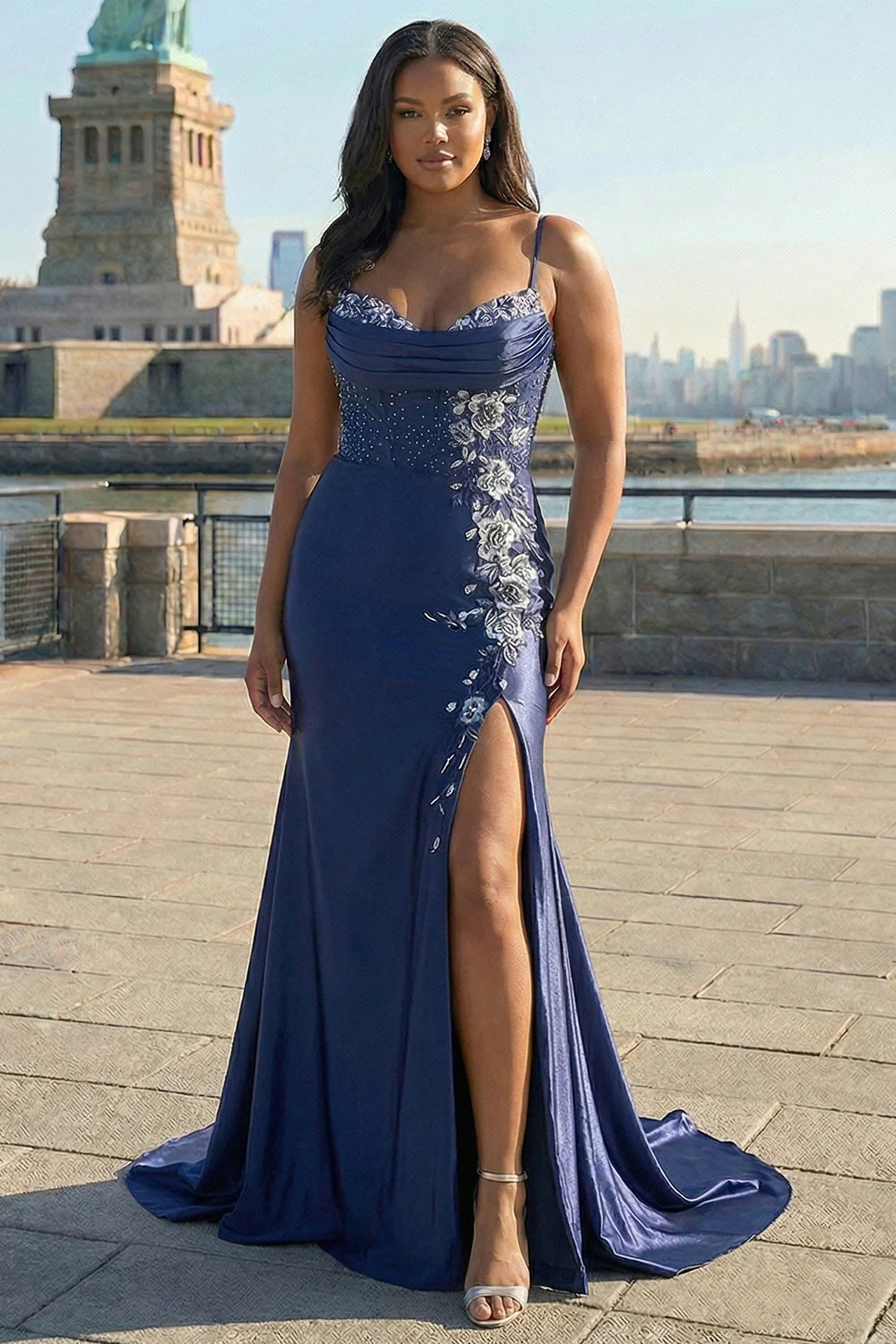 Burgundy Mermaid Beaded Embroidered Plus Size Long Prom Dress with Slit - Image 6