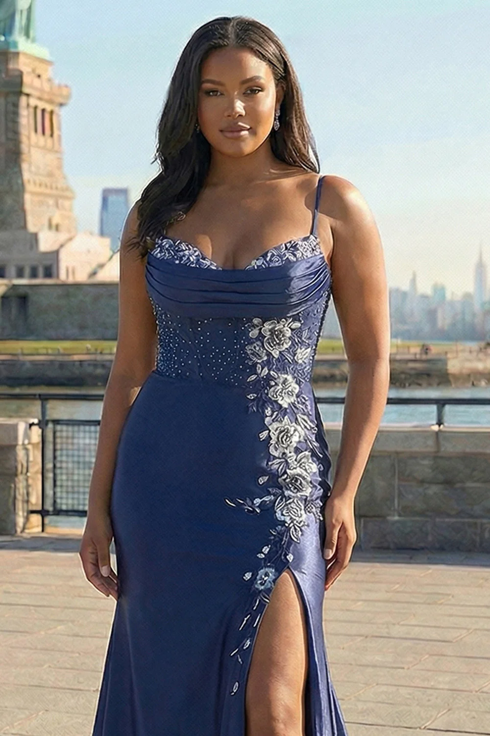 Burgundy Mermaid Beaded Embroidered Plus Size Long Prom Dress with Slit - Image 8