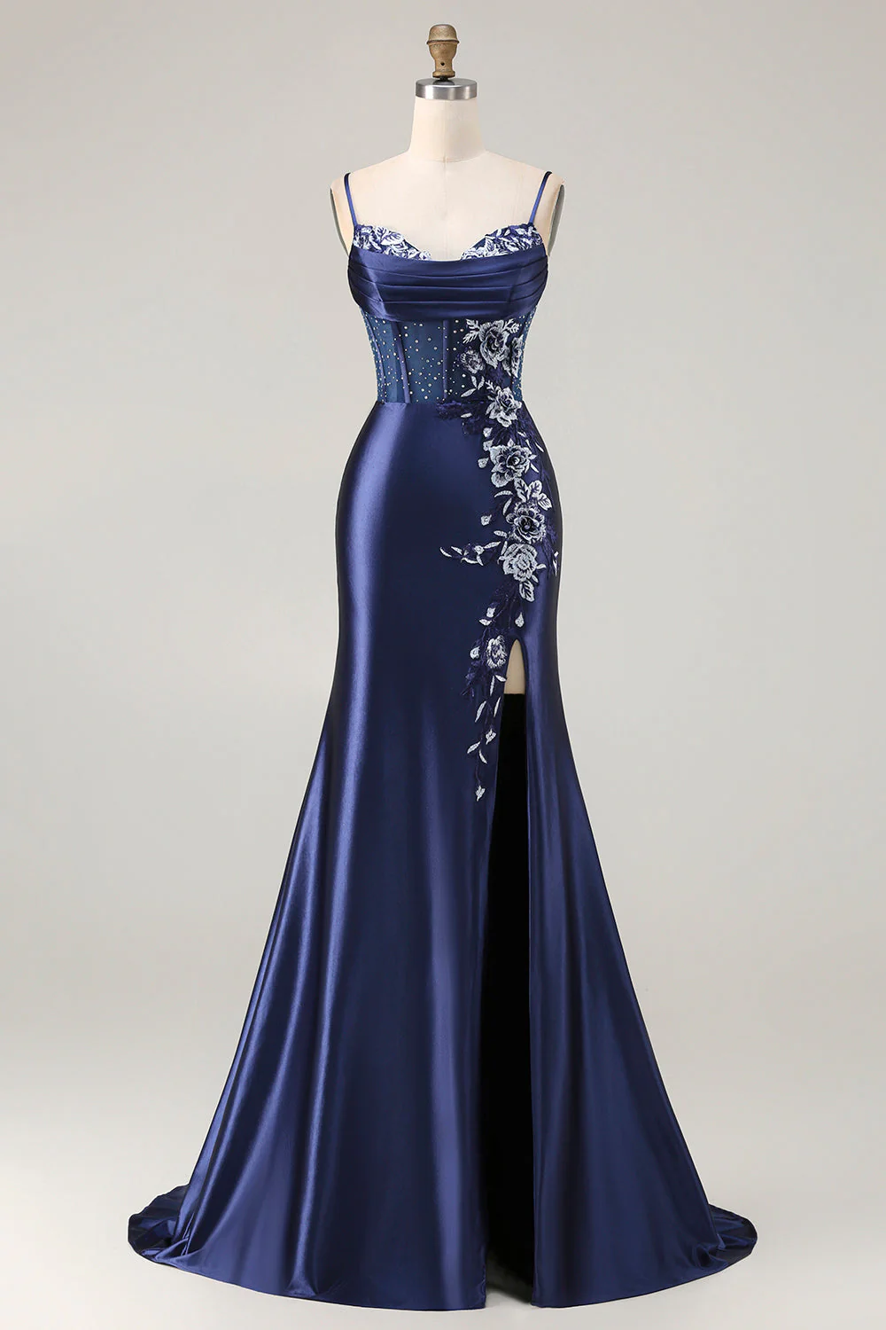 Burgundy Mermaid Beaded Embroidered Plus Size Long Prom Dress with Slit - Image 9