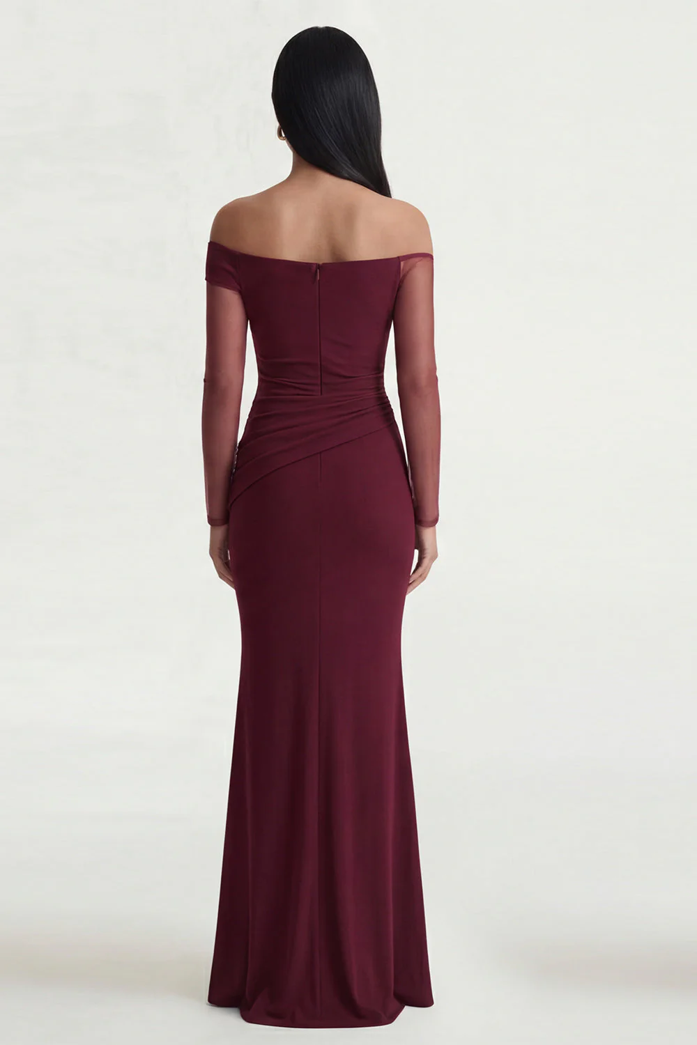 Burgundy Off The Shoulder Mermaid Long Evening Dress with Slit - Image 2