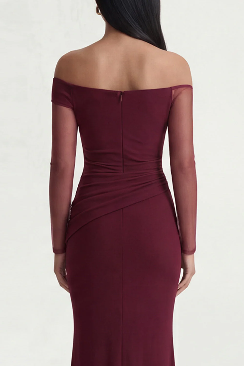 Burgundy Off The Shoulder Mermaid Long Evening Dress with Slit - Image 4