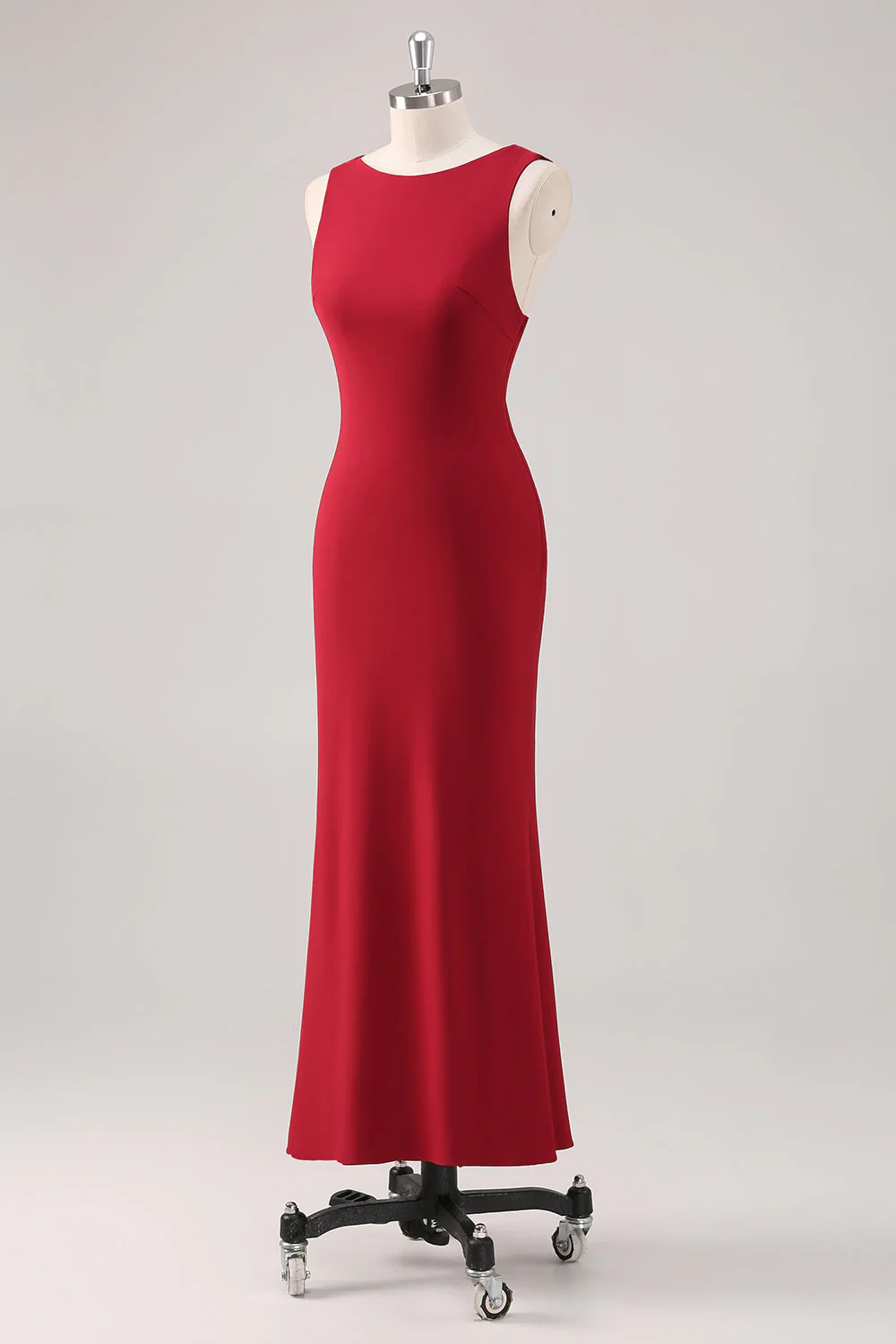 Burgundy Mermaid Satin Formal Dress - Image 3