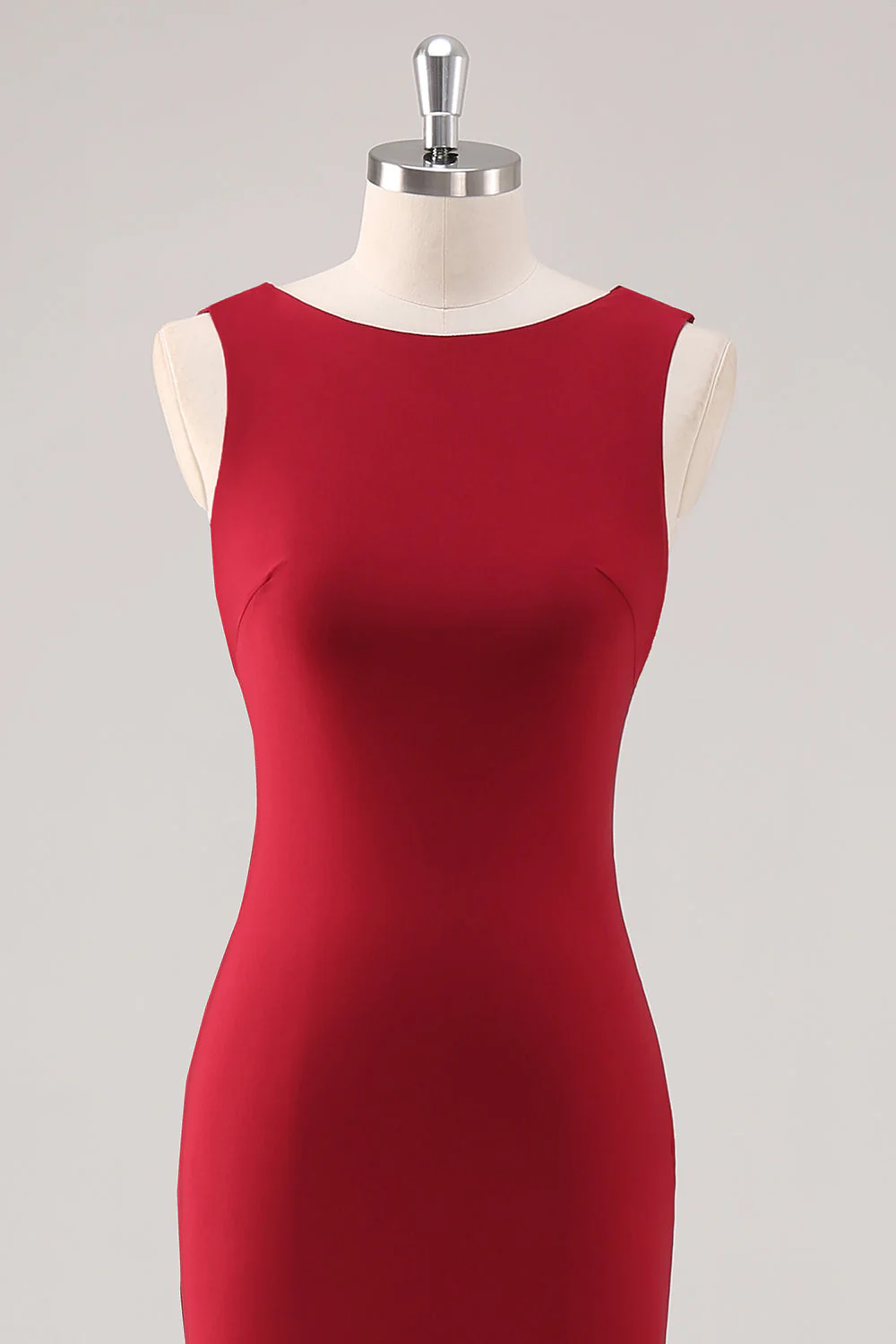 Burgundy Mermaid Satin Formal Dress - Image 4