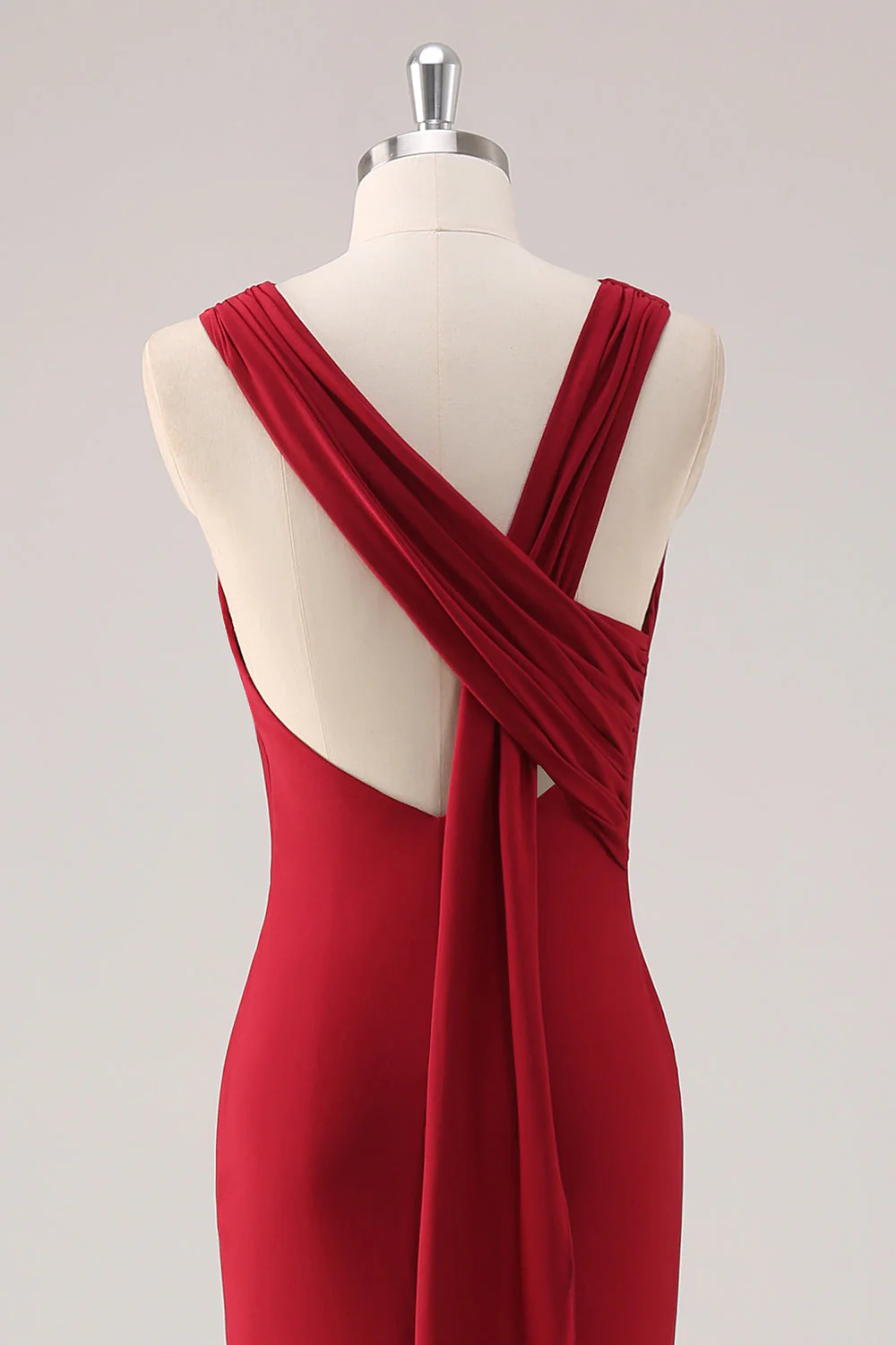 Burgundy Mermaid Satin Formal Dress - Image 5