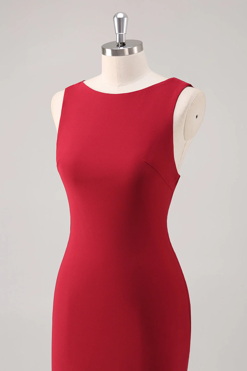Burgundy Mermaid Satin Formal Dress - Image 6